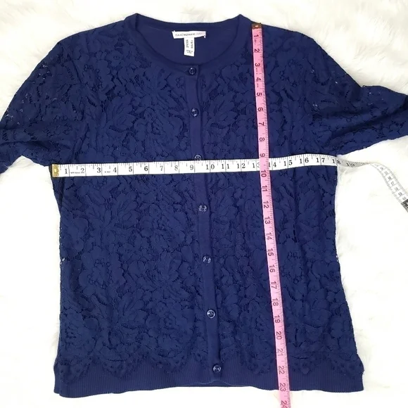 ISAAC Mizrahi LIVE Blue Cardigan With Lace Overlay - Picture 5 of 5